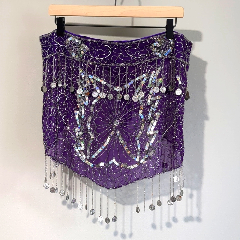 Belly Dancer Overlay Jangle Coin Beaded Sequin Embellished Stunning Waist Wrap